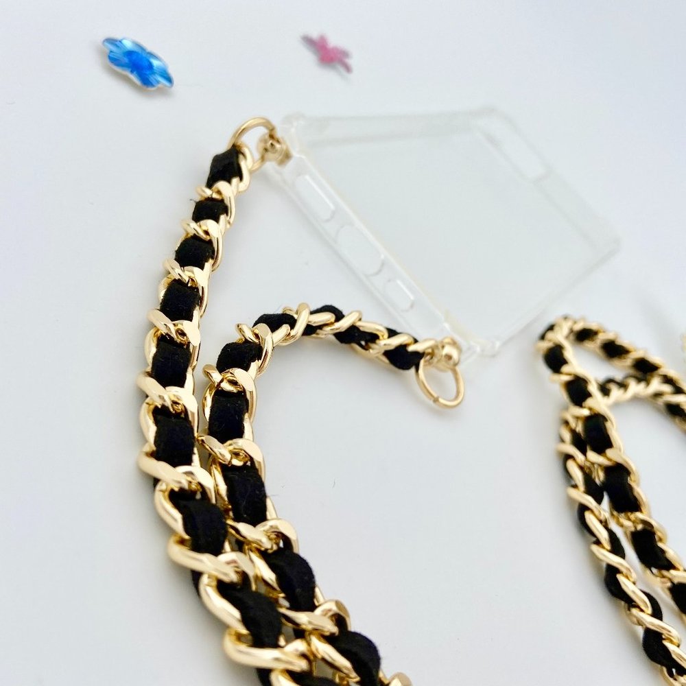 Luxury Clear iPhone Case with Gold Chain Crossbody Shoulder Lanyard Sling
